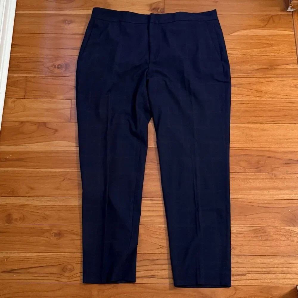 Zara Womens The Driver Pant Comfort Slim Plaid Casual Business Navy Blue Size 10